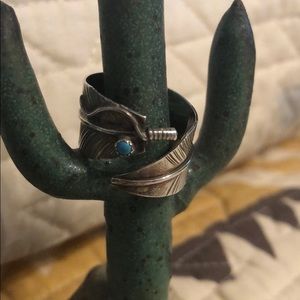 Sterling silver and turquoise feather ring